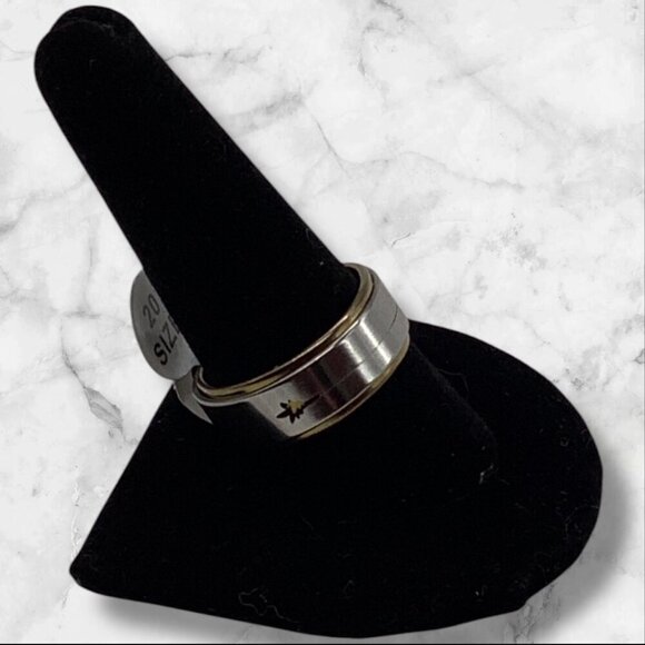 Black Star Design Stainless Steel Unisex Ring Sliver Tone Size 10 - Picture 7 of 7